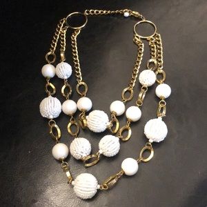 Gold and White Fashion ball necklace